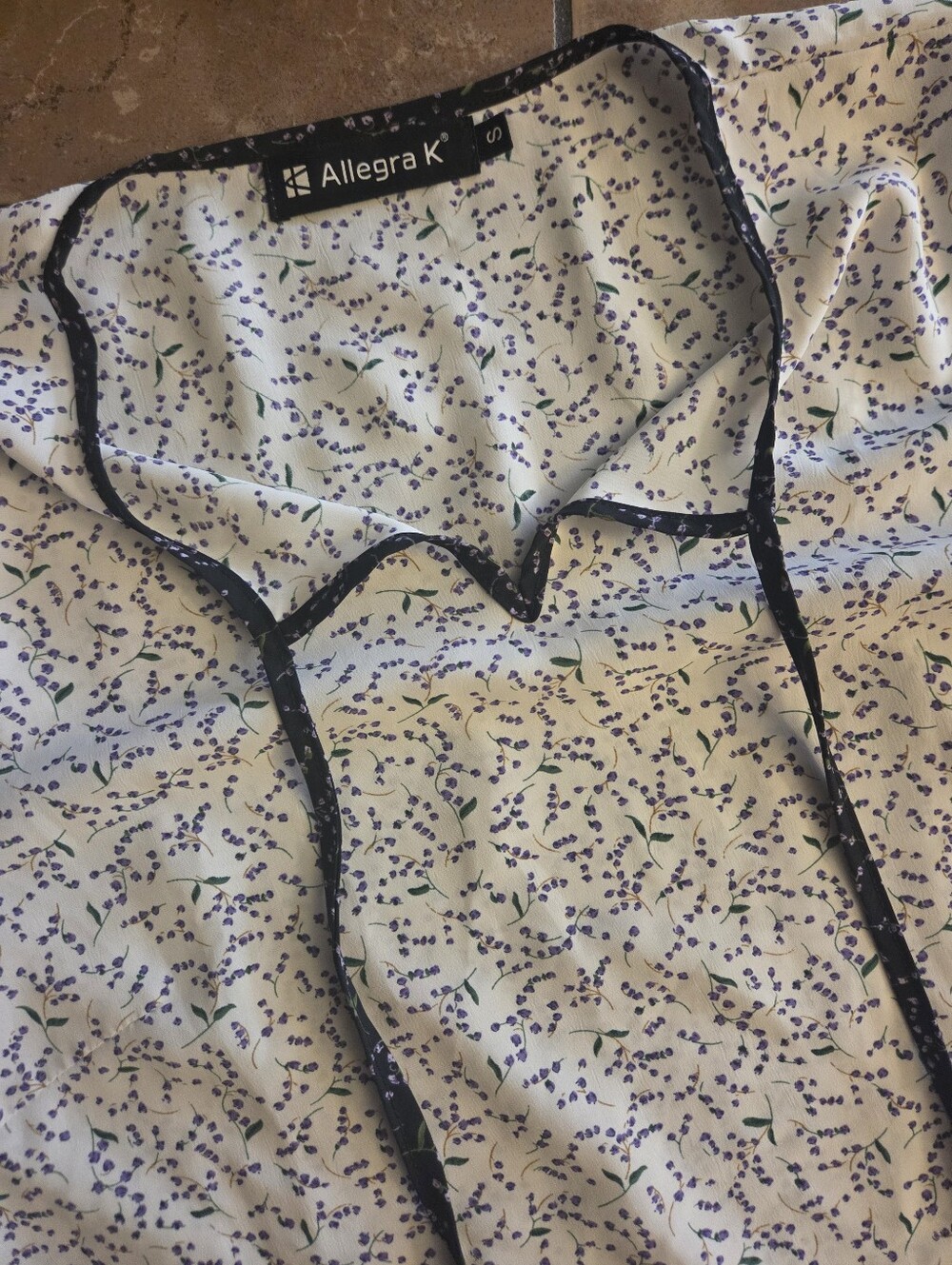 Allegra K White Lavender Floral Satin Shirt